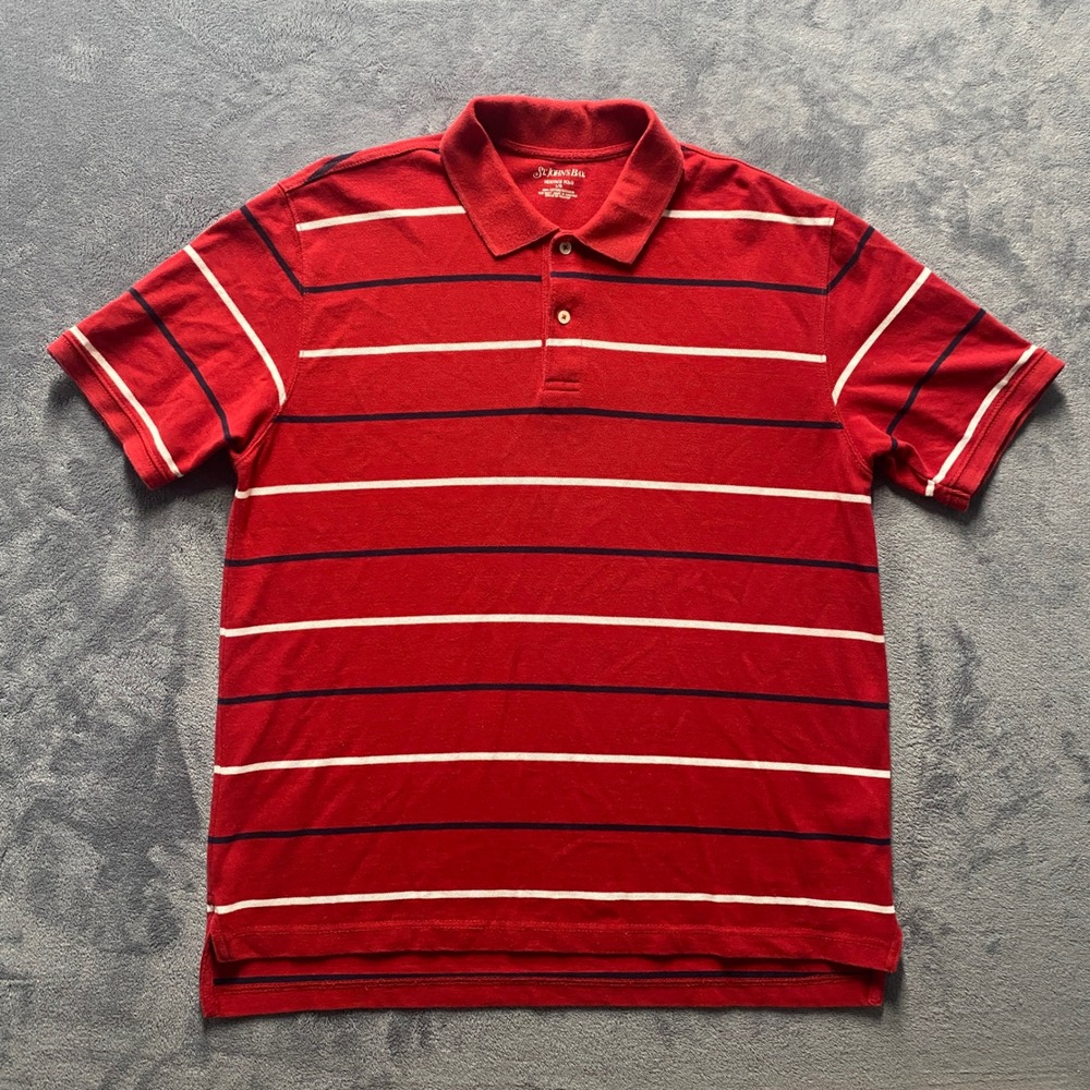 St. Johns Bay Heritage‎ Polo Shirt Mens Large Red Striped Short Sleeve Cotton